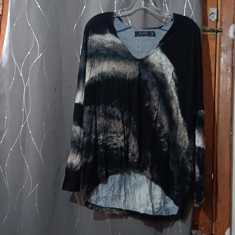 Religion M hi low cut oversized long sleeve tie dye v neck blouse